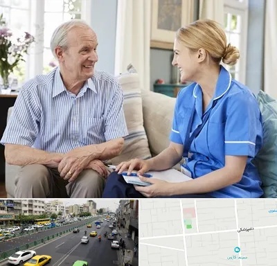 پرستار سالمند در خیابان دامپزشکی