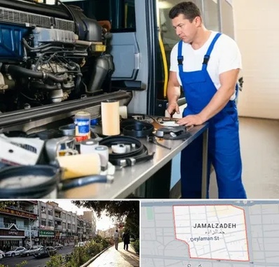 لوازم یدکی اتوبوس در خیابان جمالزاده