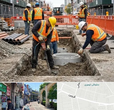 حفر چاه فاضلاب در خیابان قزوین
