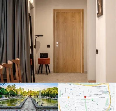 درب چوبی در سرسبز