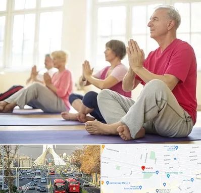 کلاس یوگا سالمندان در خیابان آزادی
