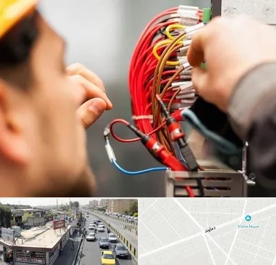 سیم کشی تلفن در خیابان دماوند