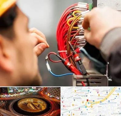 سیم کشی تلفن در میدان ولیعصر