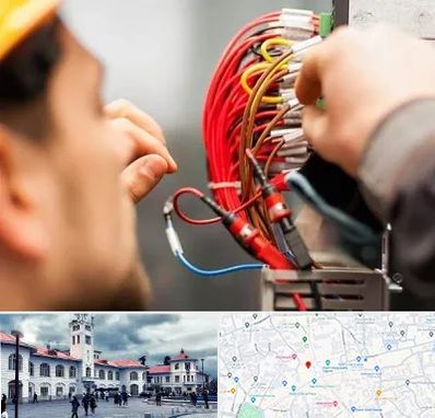 سیم کشی تلفن در میدان شهرداری رشت