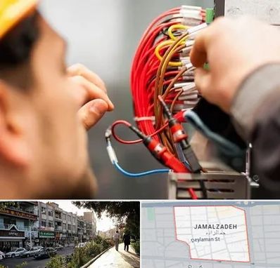 سیم کشی تلفن در خیابان جمالزاده