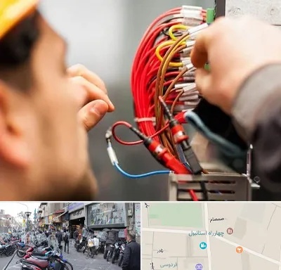 سیم کشی تلفن در چهارراه استانبول