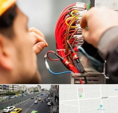 سیم کشی تلفن در خیابان دامپزشکی
