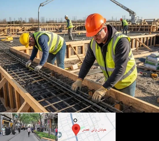 آرماتوربندی و بتن ریزی در ولیعصر شهریار