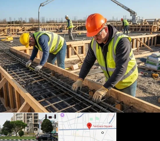 آرماتوربندی و بتن ریزی در میدان فردوسی تهران