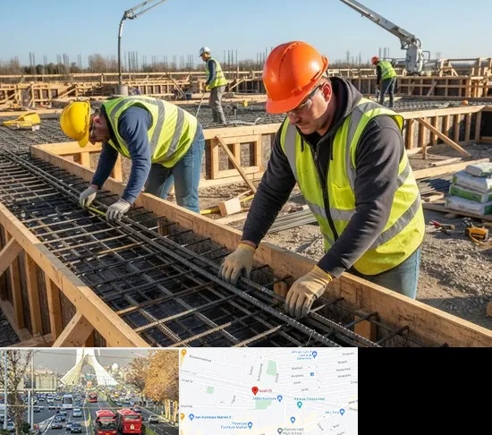 آرماتوربندی و بتن ریزی در خیابان آزادی
