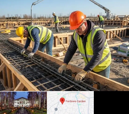 آرماتوربندی و بتن ریزی در باغ فردوس
