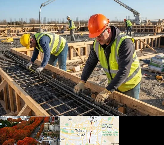 آرماتوربندی و بتن ریزی در ولیعصر