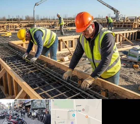 آرماتوربندی و بتن ریزی در چهارراه استانبول